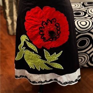 Floral Embroidered Black Skirt